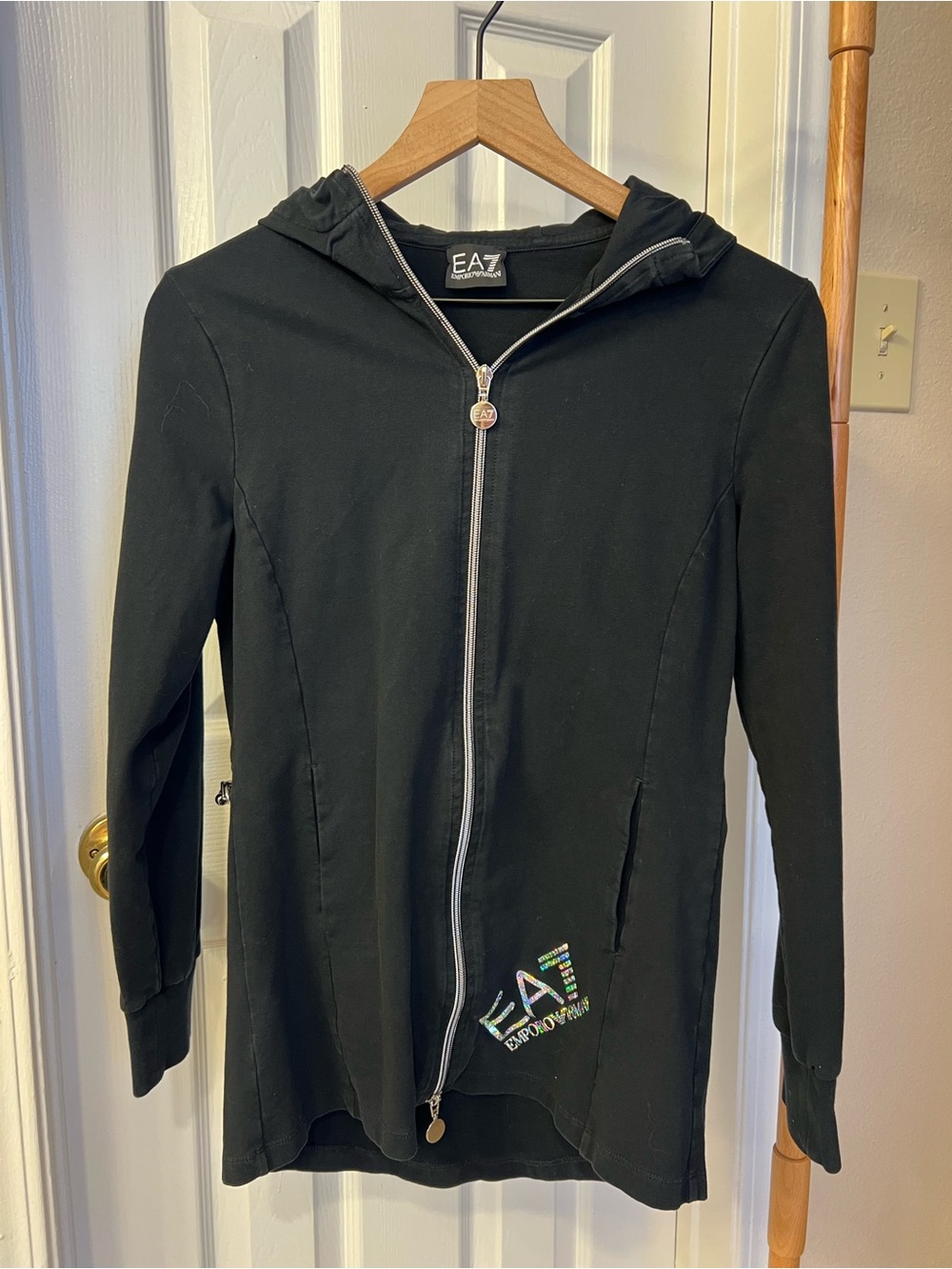 Emporio Armani EA7 Black Zip Hoodie with Branded Pull